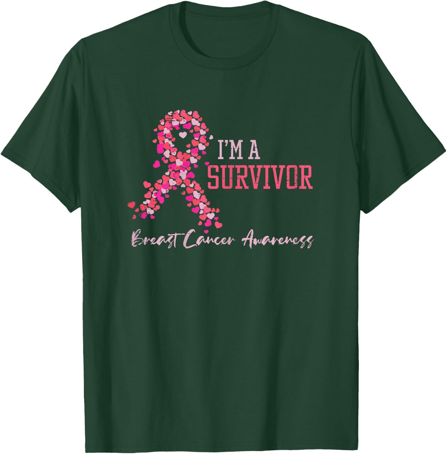 Survivor Pink Ribbons Hearts Breast Cancer Awareness Women T-Shirt - T-Shirt | Forest