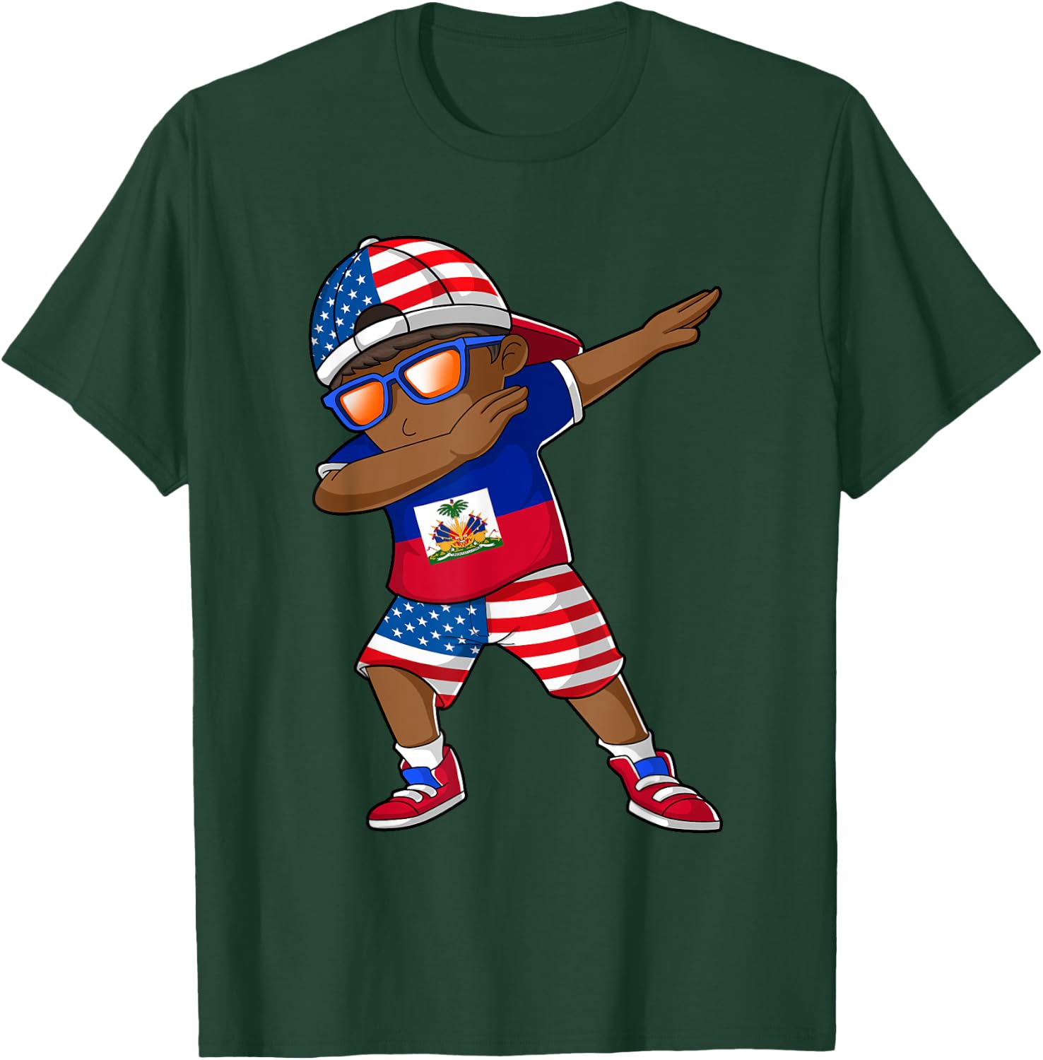 Half American Half Haitian Boy Kid Haiti Flag Patriotic T-Shirt - T-Shirt | Forest