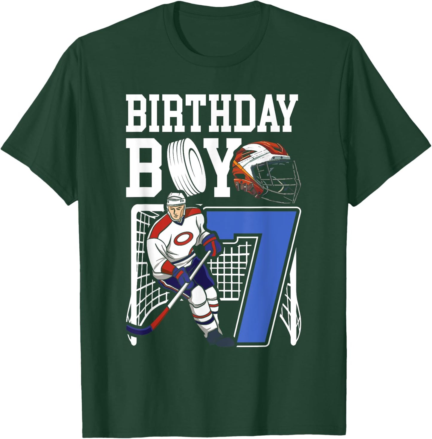Kids 7 Year Old Ice Hockey Themed Birthday Party 7th Boy T-Shirt - T-Shirt | Forest