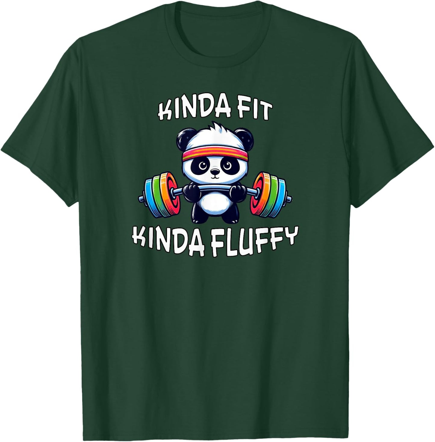 Eleven13Designs Kinda Fit Kinda Fluffy Gym Workout Fitness Panda Fun , Small, Black T-Shirt - T-Shirt | Forest
