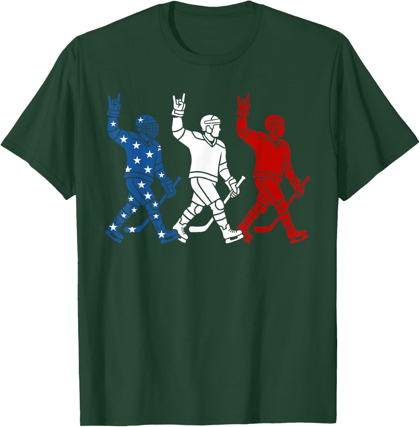 Hockey Player USA Flag 4th of July Patriotic Funny Hockey T-Shirt - T-Shirt | Forest