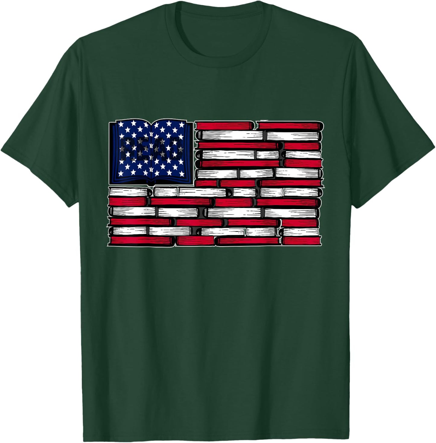 America US Flag Books Library Reading For Book Lover Reader T-Shirt - T-Shirt | Forest