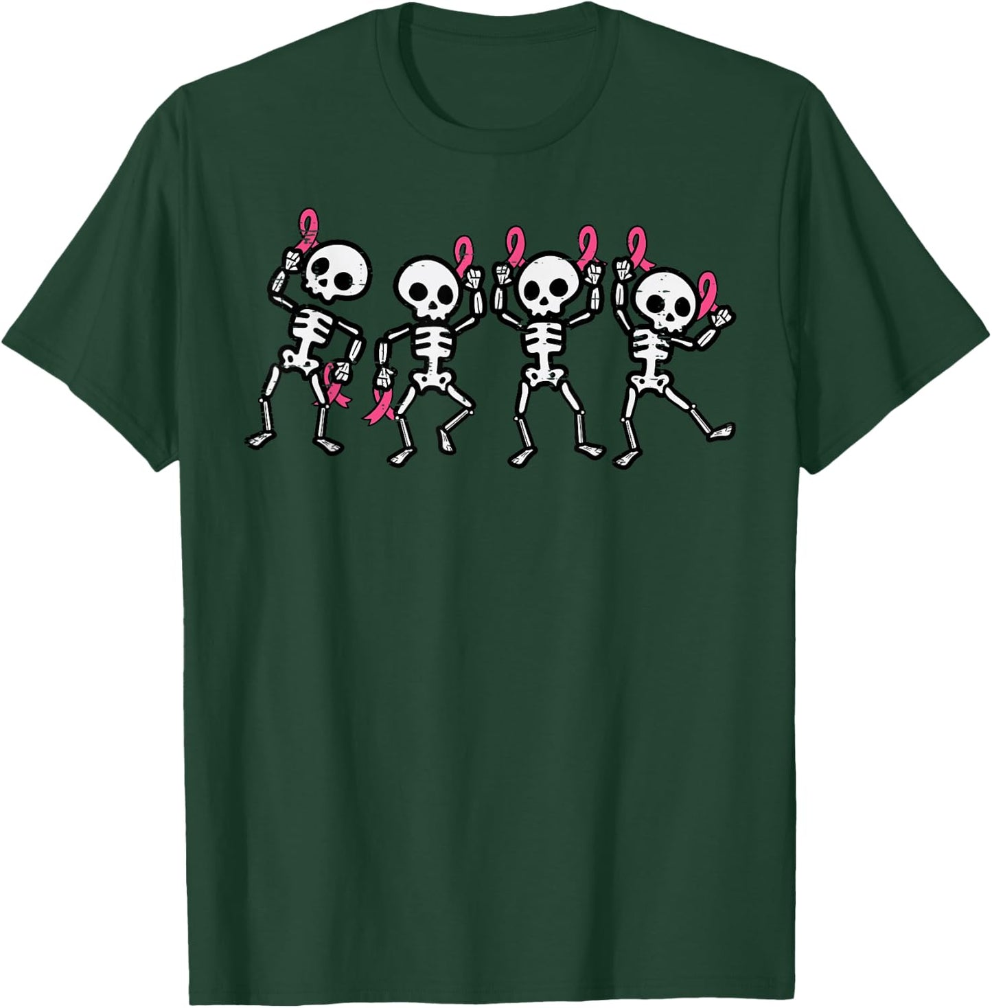 Breast Cancer Skeletons Pink Ribbon Awareness Women Kids Men T-Shirt - T-Shirt | Forest