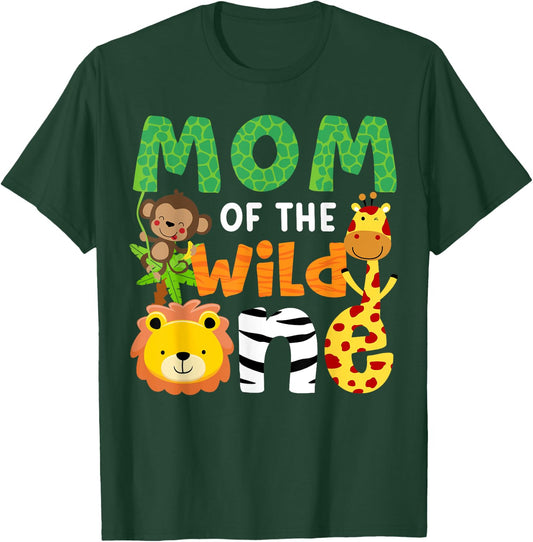 Mom of the Wild One Zoo Theme Birthday Safari Jungle Animals T-Shirt - T-Shirt | Forest