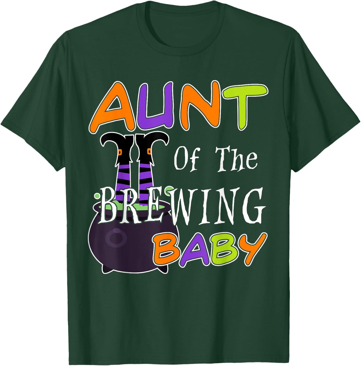 Funny Aunt Of The Brewing Baby Halloween Witch Baby Shower T-Shirt - T-Shirt | Forest