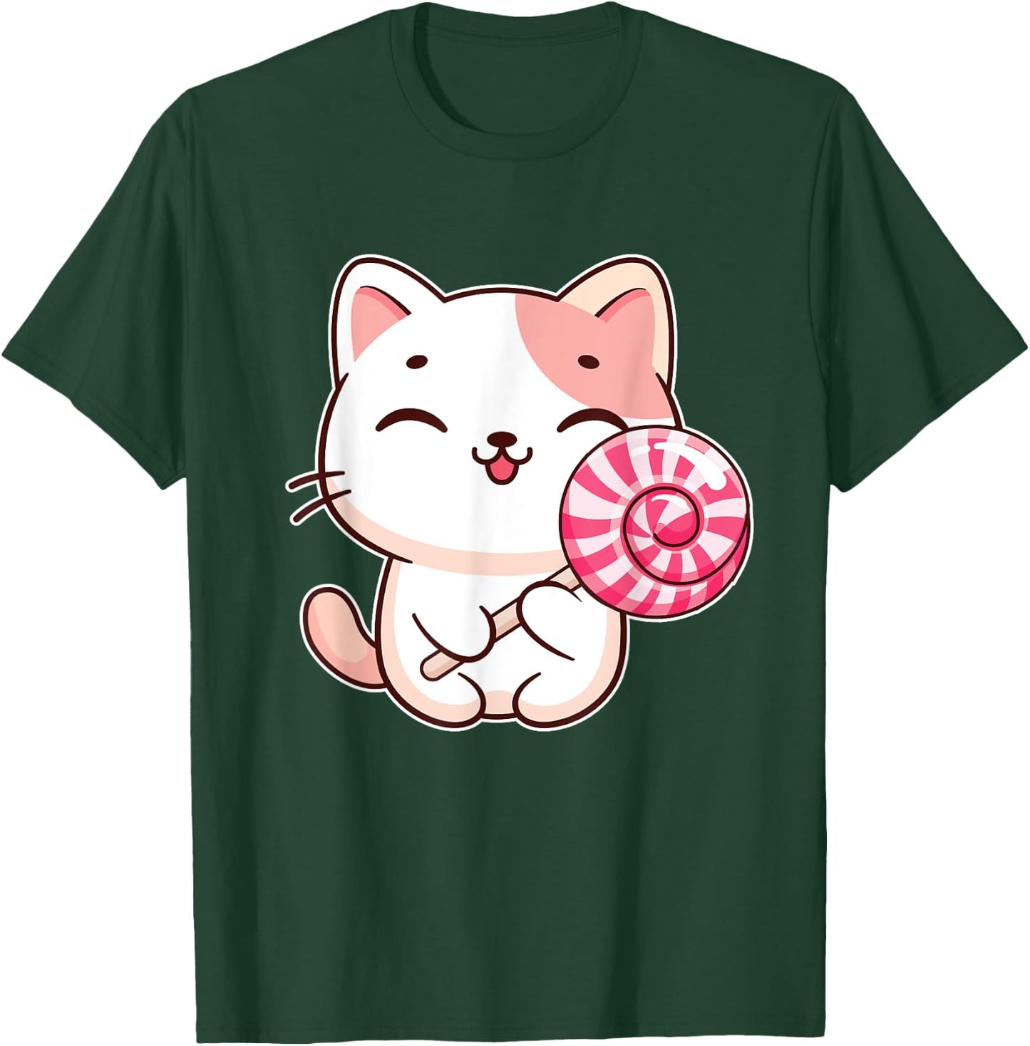 Kawaii Cat With Lollipop - Lollipop Candy Lovers Sweets T-Shirt - T-Shirt | Forest