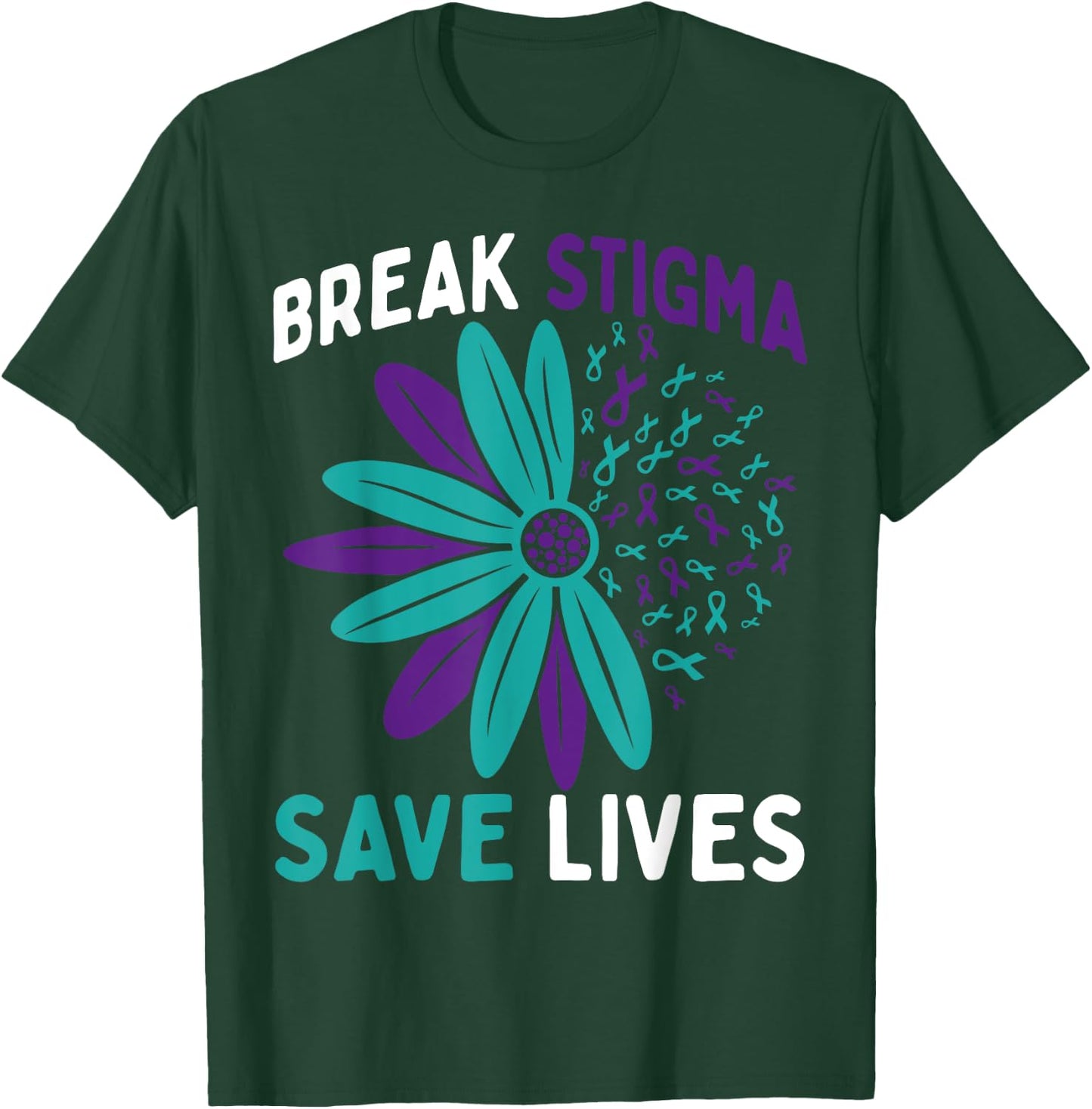 Suicide Prevention Awareness Teal & Purple Break Stigma T-Shirt - T-Shirt | Forest