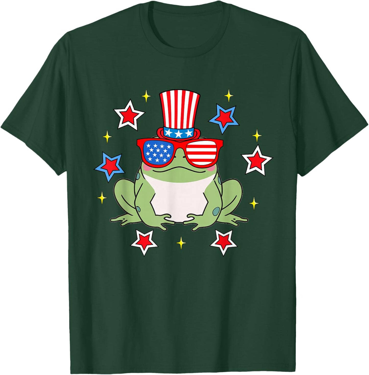 Cute Frog American Flag Patriotic Funny 4th of July T-Shirt - T-Shirt | Forest