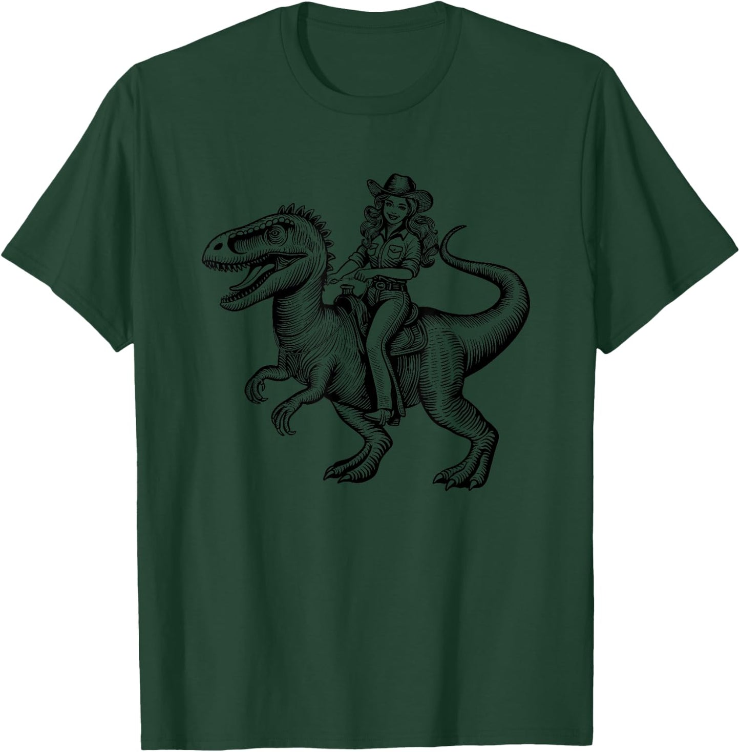 Generic Funny Retro Vintage Western Cowboy Cowgirl Riding a Dinosaur , Small, Grey T-Shirt - T-Shirt | Forest