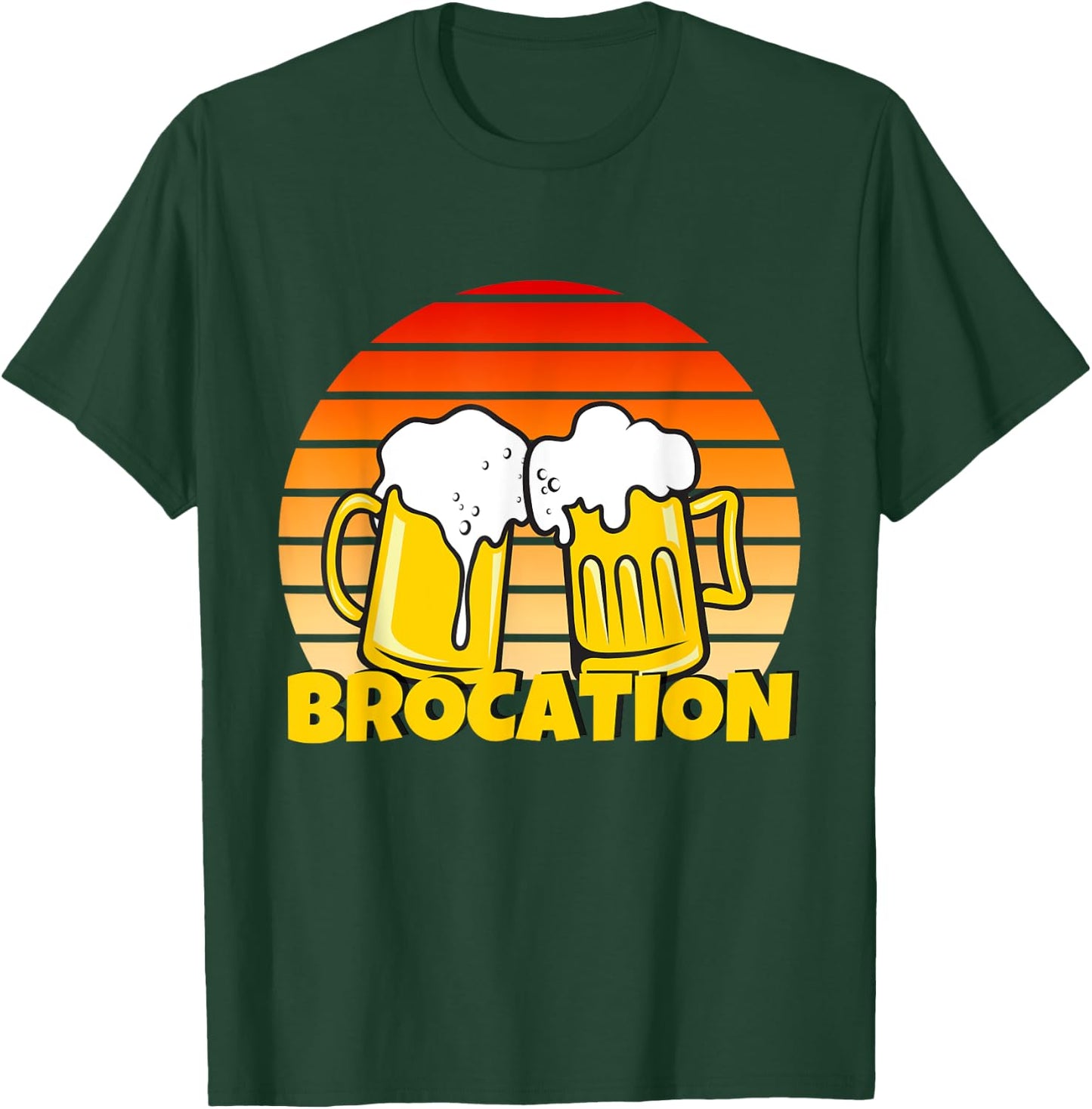 Retro Sunrise & Beers. Time for a BROCATION T-Shirt - T-Shirt | Forest