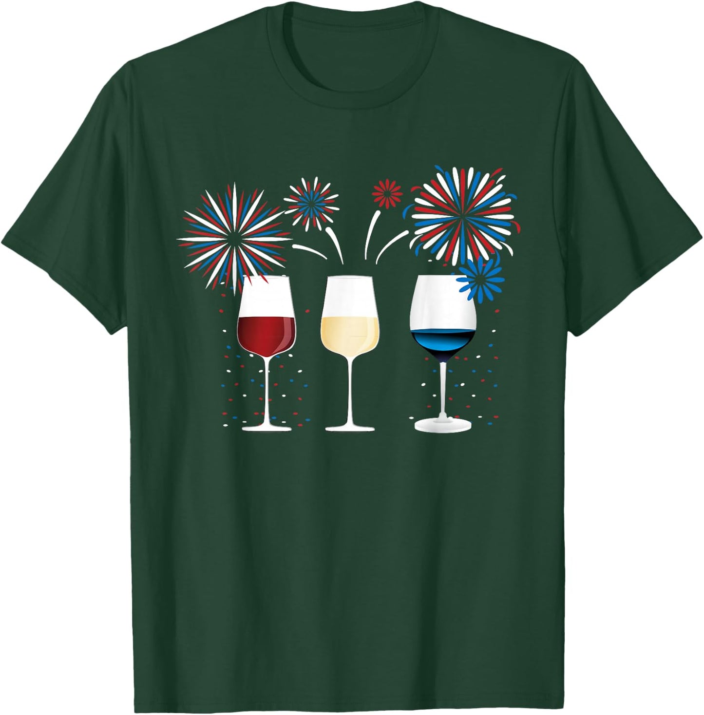 Funny Wine Glass Red White and Blue Firework shirt T-Shirt - T-Shirt | Forest