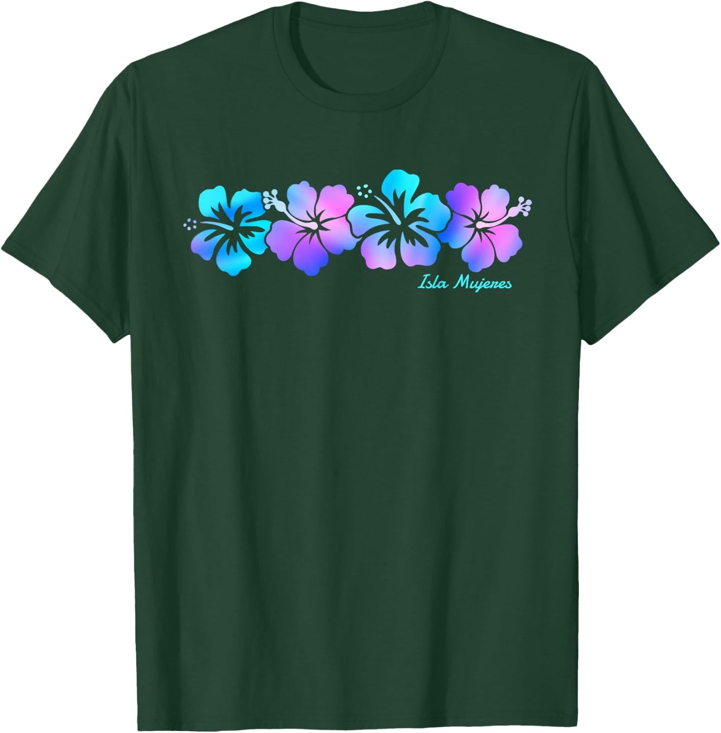 Retro Isla Mujeres Mexico hibiscus flower Men Women T-Shirt - T-Shirt | Forest