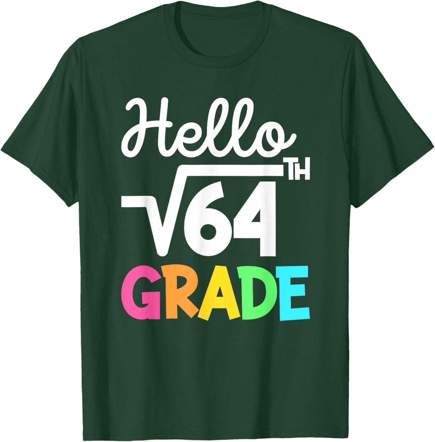 Hello 8th Grade Square Root of 64 Back to School 1st Day T-Shirt - T-Shirt | Forest