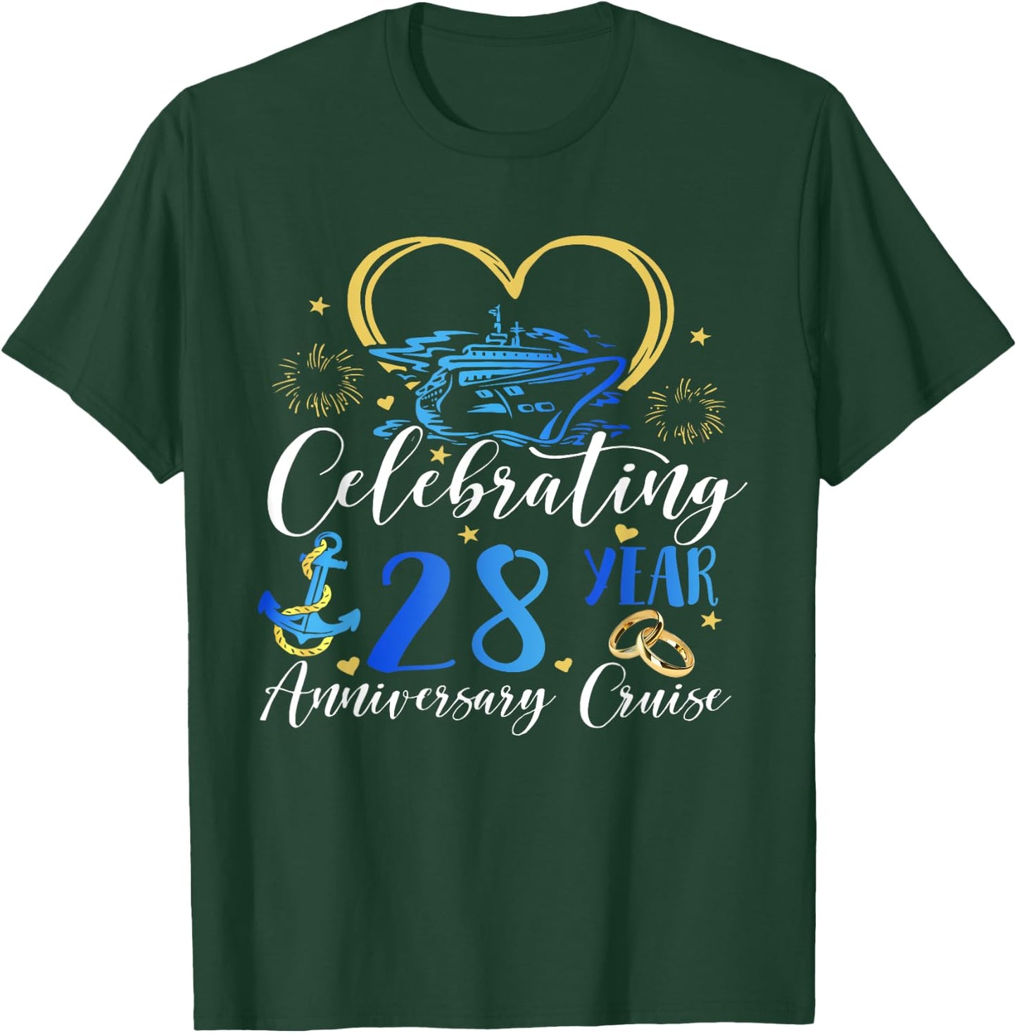 Celebrating 28 Years Anniversary Cruise 28th Anniversary T-Shirt - T-Shirt | Forest