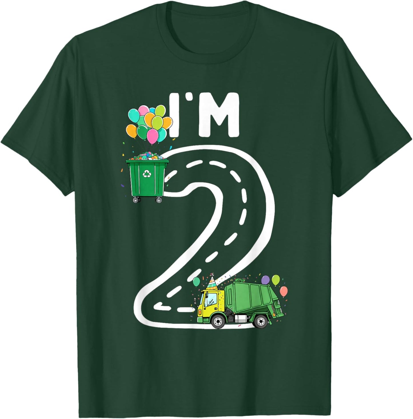 I'm 2 Two Years Old Garbage Truck 2nd Birthday Boy Kids T-Shirt - T-Shirt | Forest