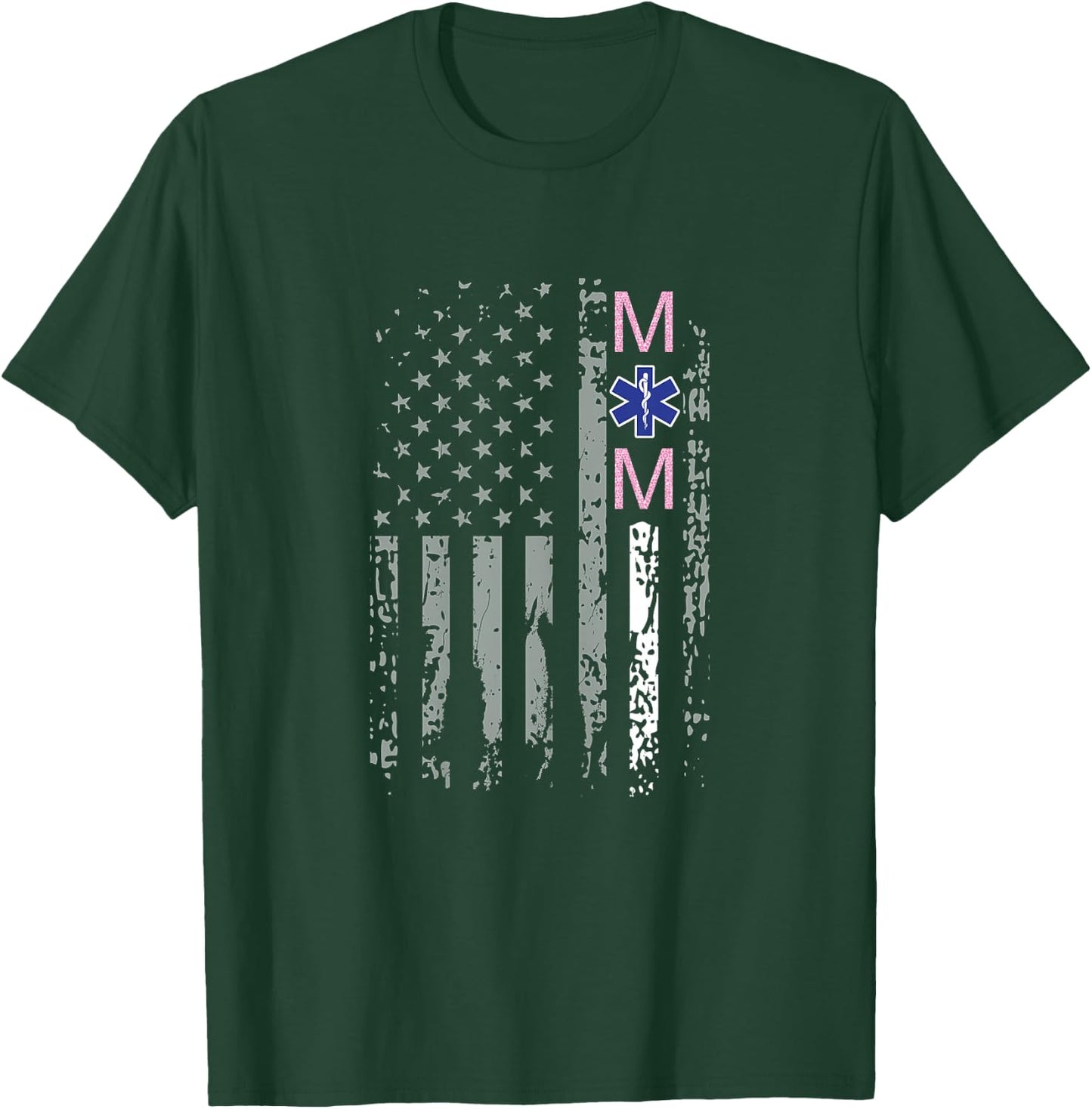 EMS Mom Shirt EMT Mom Thin White Line American Flag T-Shirt - T-Shirt | Forest