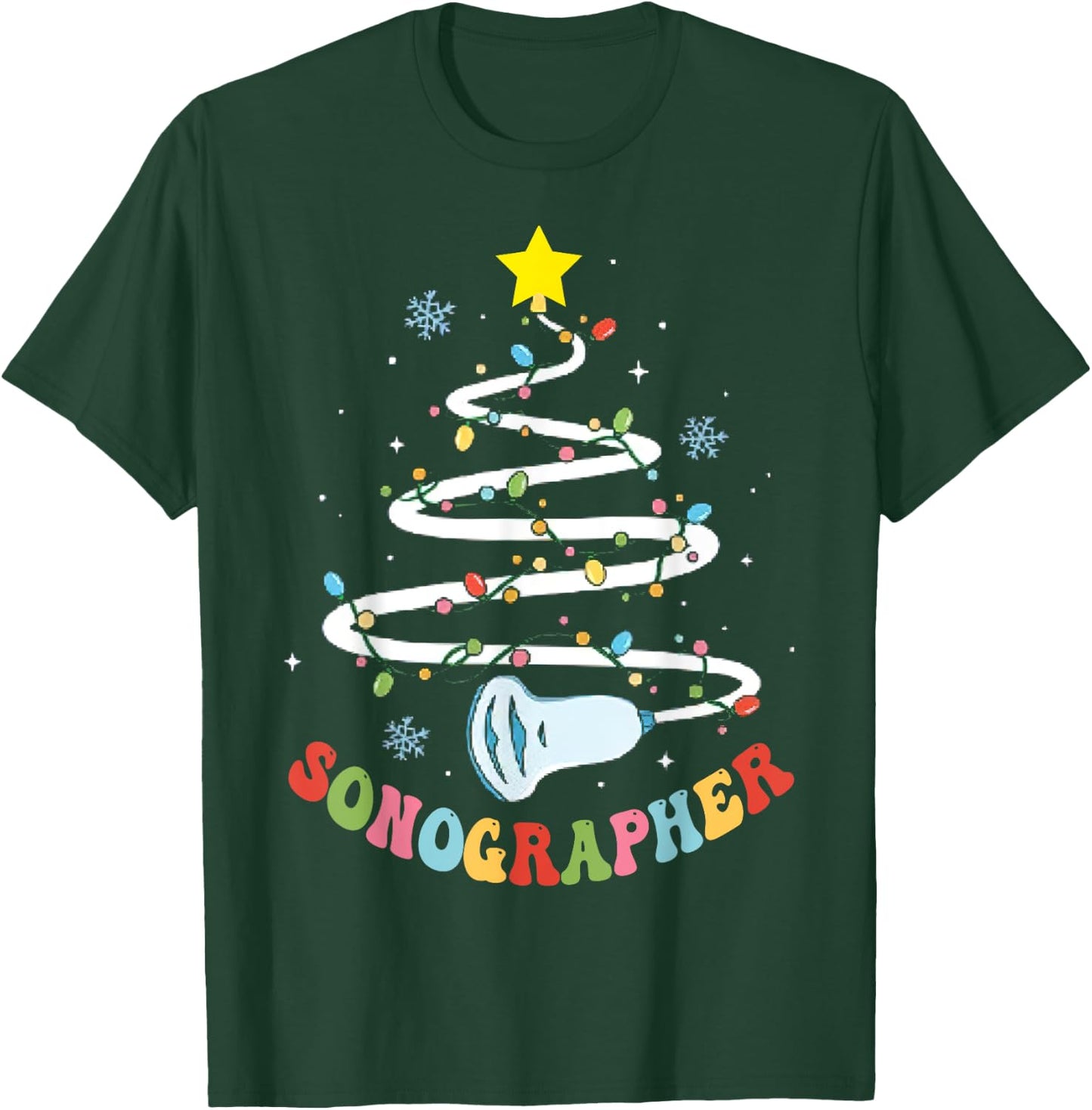 Christmas Sonography Tech, Holiday Sonographer Xmas Tree - -Adults, Black, Small T-Shirt - T-Shirt | Forest