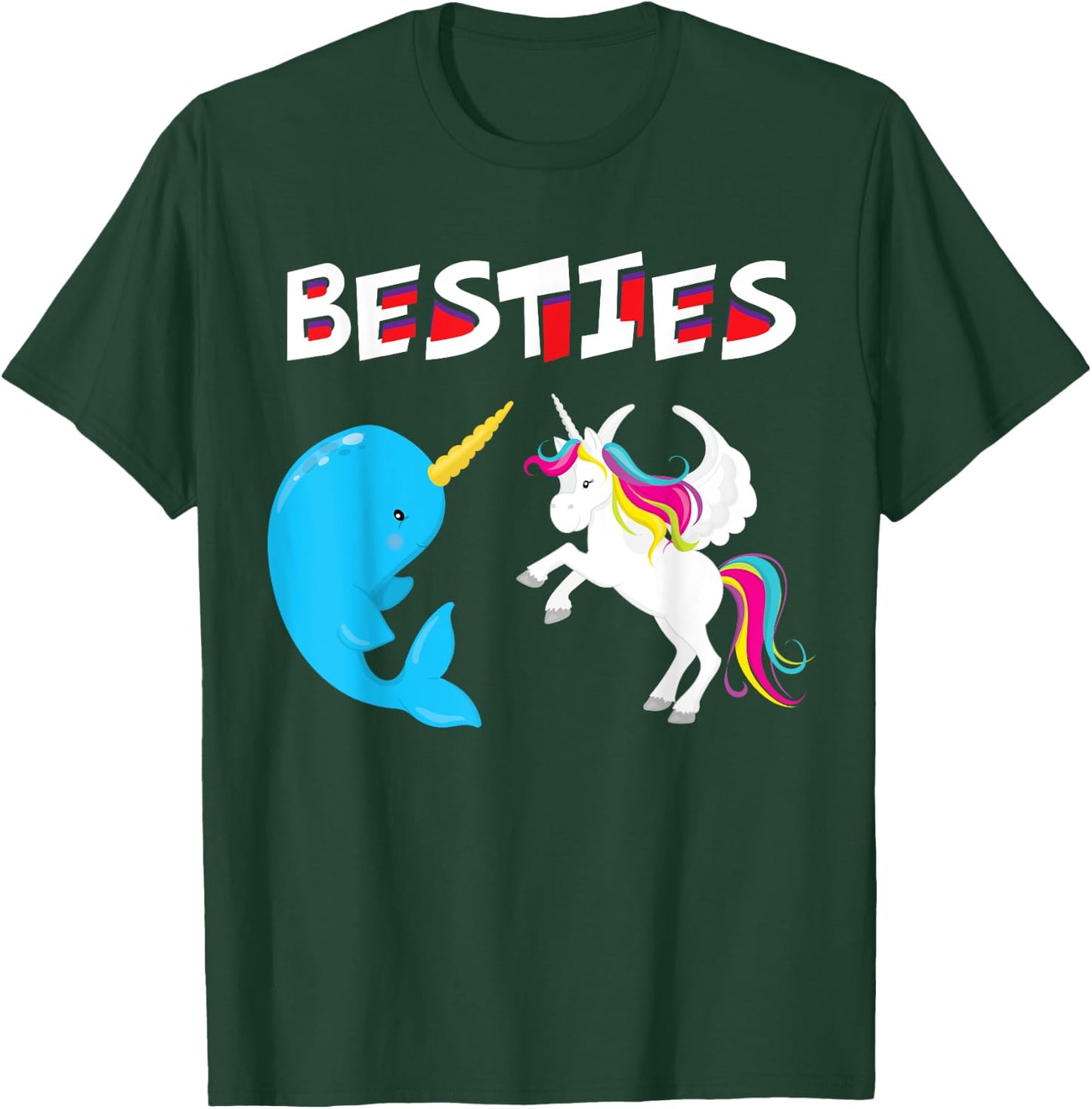 Besties Funny Unicorn and Narwhal Narwhale T-Shirt - T-Shirt | Forest