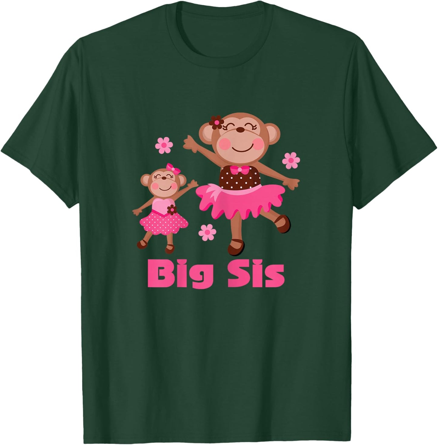 Big Sis Ballerina Girls Monkey Sister Announcement T-Shirt - T-Shirt | Forest