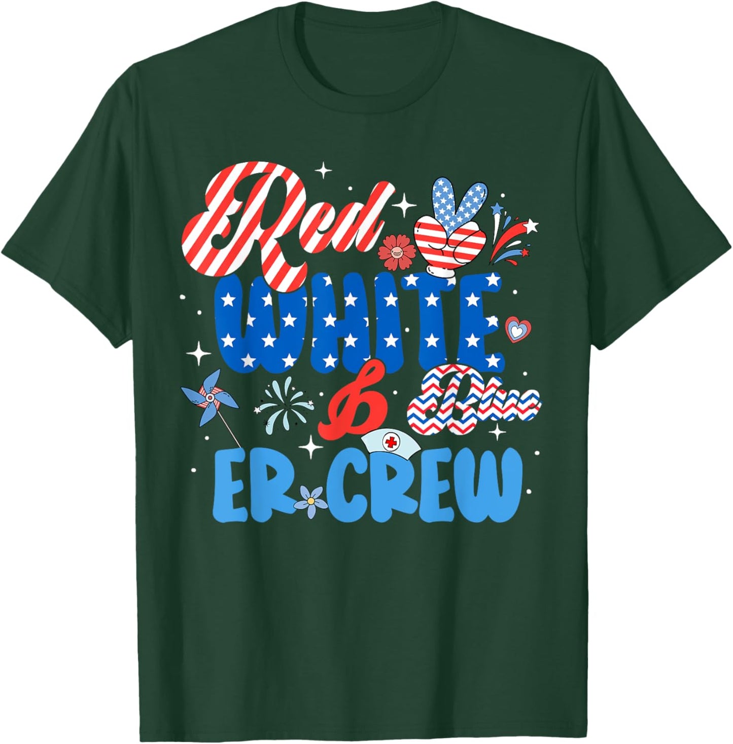 Red White Blue ER ED Nurse Crew July 4th Patriotic Men Women T-Shirt - T-Shirt | Forest