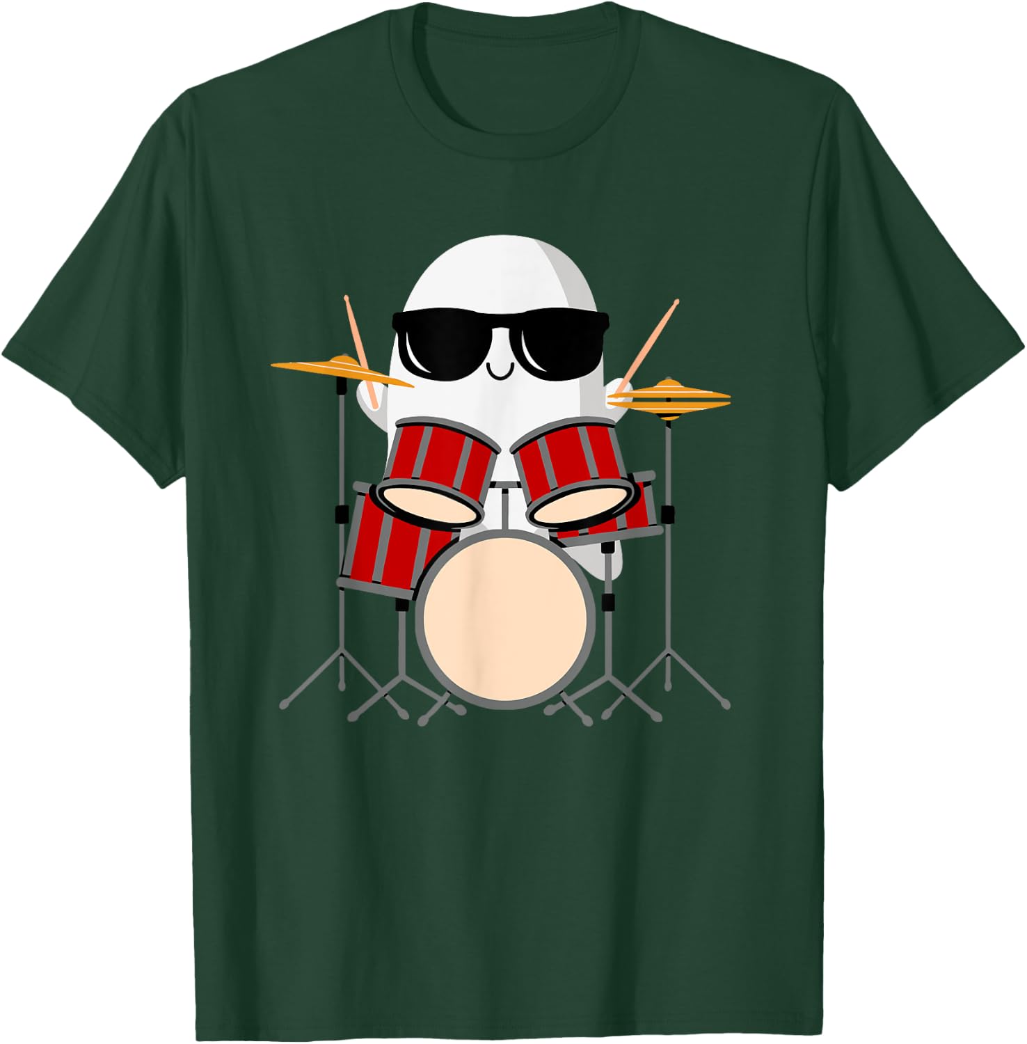 Funny Ghost Drummer - Spooky & Cool Halloween Drum Music T-Shirt - T-Shirt | Forest
