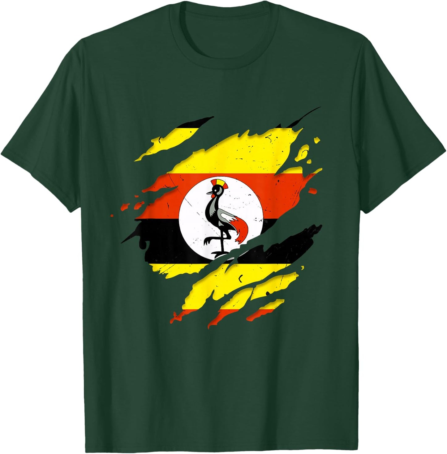 Proud Ugandan Shirts | Torn Ripped Uganda Flag T-Shirt - T-Shirt | Forest