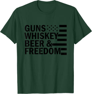 Guns Whiskey and Freedom funny USA America American gift T-Shirt - T-Shirt | Forest