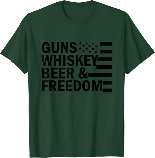 Guns Whiskey and Freedom funny USA America American gift T-Shirt - T-Shirt | Forest