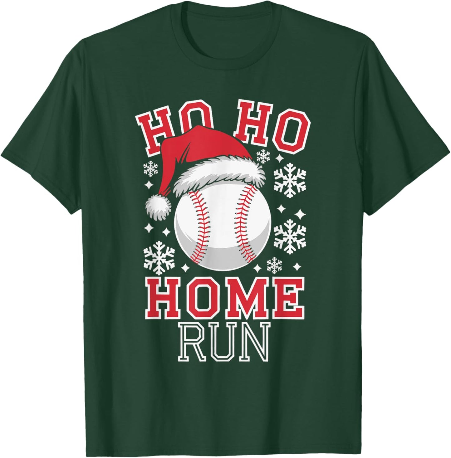 Christmas Santa Baseball Home Run Ho Ho Home Run , -Adults, -Kids, Black, Small, Short Sleeve T-Shirt - T-Shirt | Forest