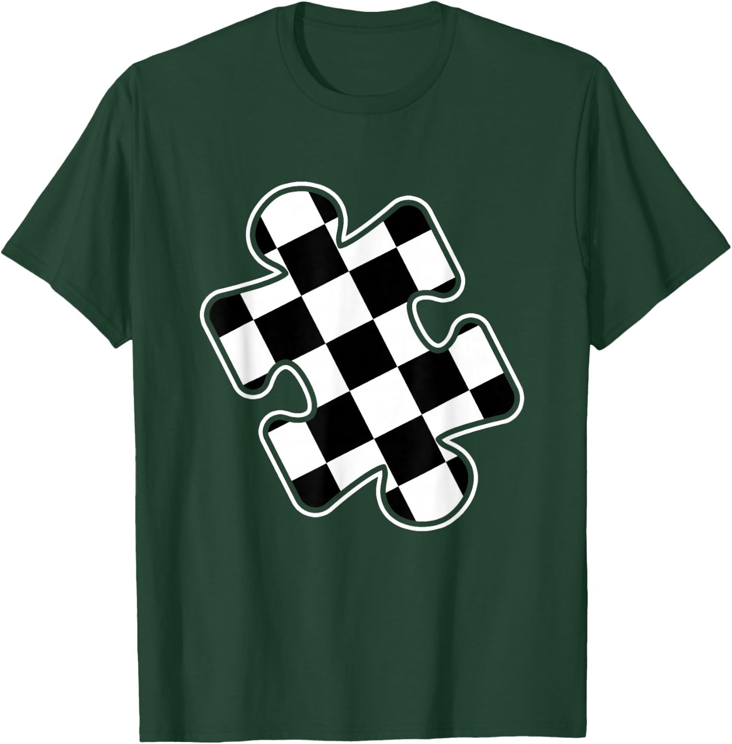 Autism Awareness Checkered Puzzle Piece Race Car Gamer Boys T-Shirt - T-Shirt | Forest