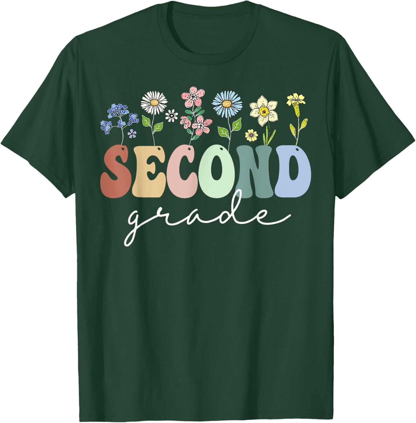 2nd Grade Wildflower Floral Back To School Gift Teachers Women Girls Kids T-Shirt - T-Shirt | Forest