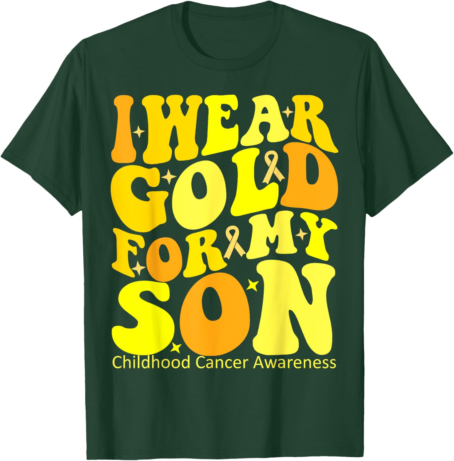 I Wear Gold For My Son Childhood Cancer Awareness Groovy T-Shirt - T-Shirt | Forest