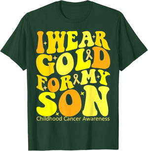 I Wear Gold For My Son Childhood Cancer Awareness Groovy T-Shirt - T-Shirt | Forest