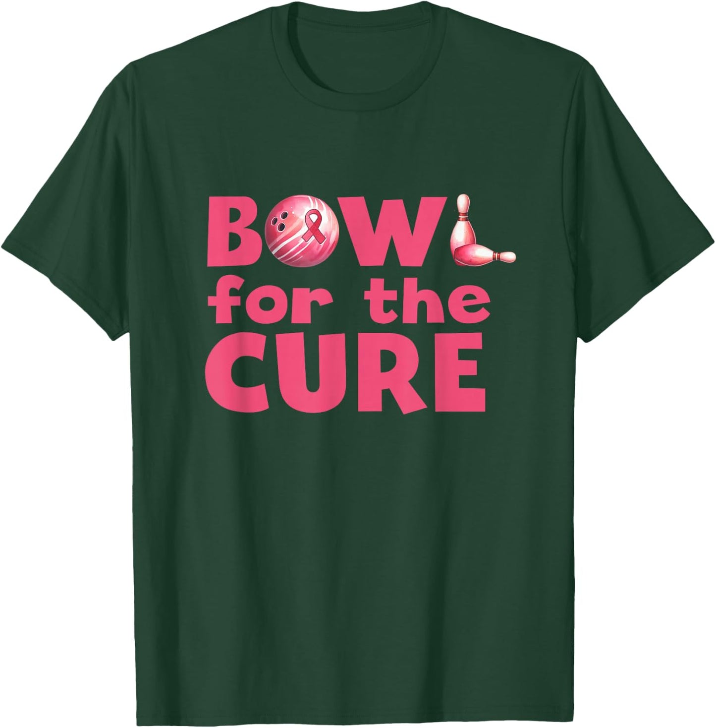 Bowl For The Cure Bowling Breast Cancer Bowler Pink Ribbon T-Shirt - T-Shirt | Forest