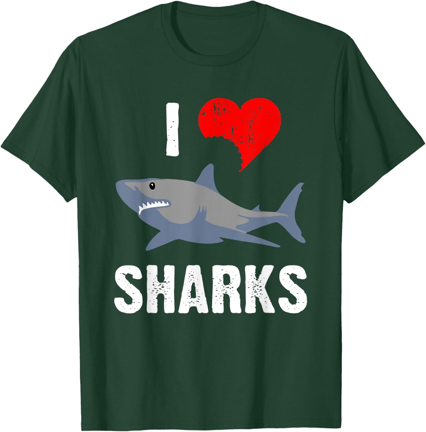 I Love Sharks Shark Lover Marine Biology Heart Bitemark T-Shirt - T-Shirt | Forest