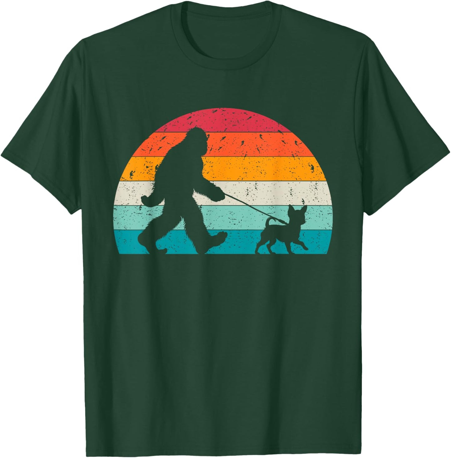 Bigfoot Walking a Dog Funny Chihuahua Lovers Dog Dad Men Women Kids T-Shirt - T-Shirt | Forest