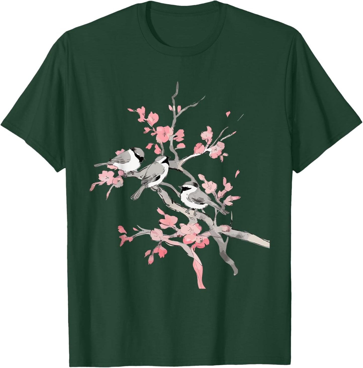Cherry Blossoms & Birds Birdwatching Bird Lover Cute T-Shirt - T-Shirt | Forest