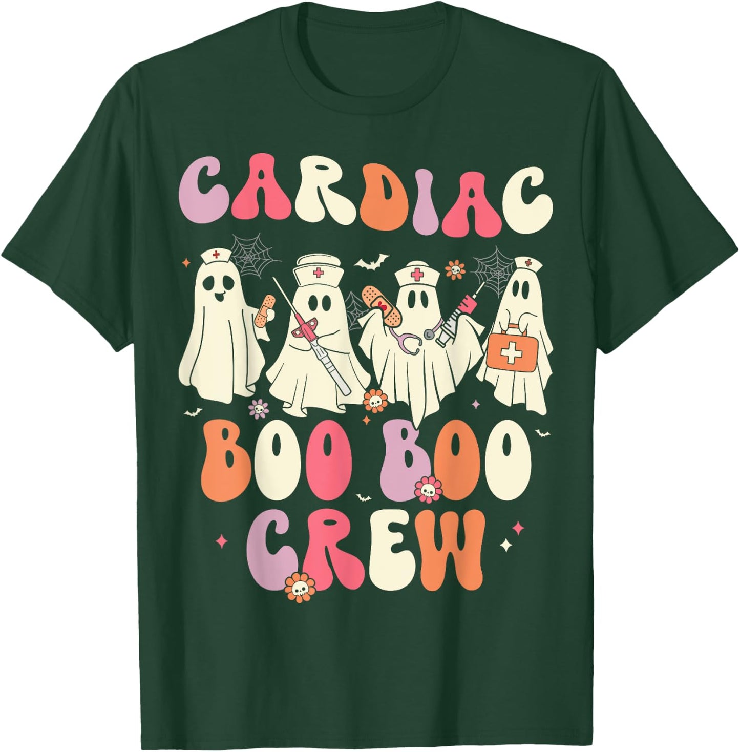 Halloween Cardiac Boo Crew Nurse Ghost Cute Health Worker T-Shirt - T-Shirt | Forest