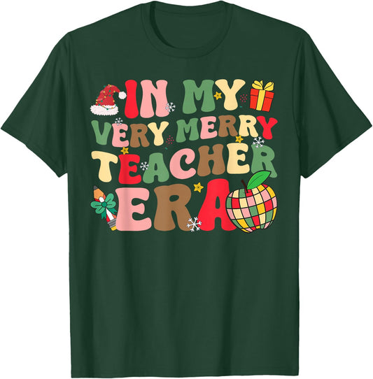 In My Very Merry Teacher Era Xmas Groovy Retro Christmas Women Kids T-Shirt - T-Shirt | Forest