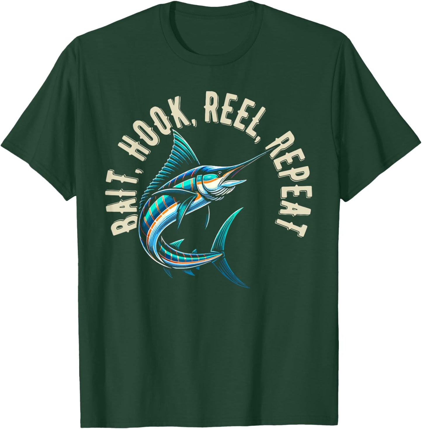 Bait Hook Reel Repeat Big Fish Jumping Fishing Design T-Shirt - T-Shirt | Forest