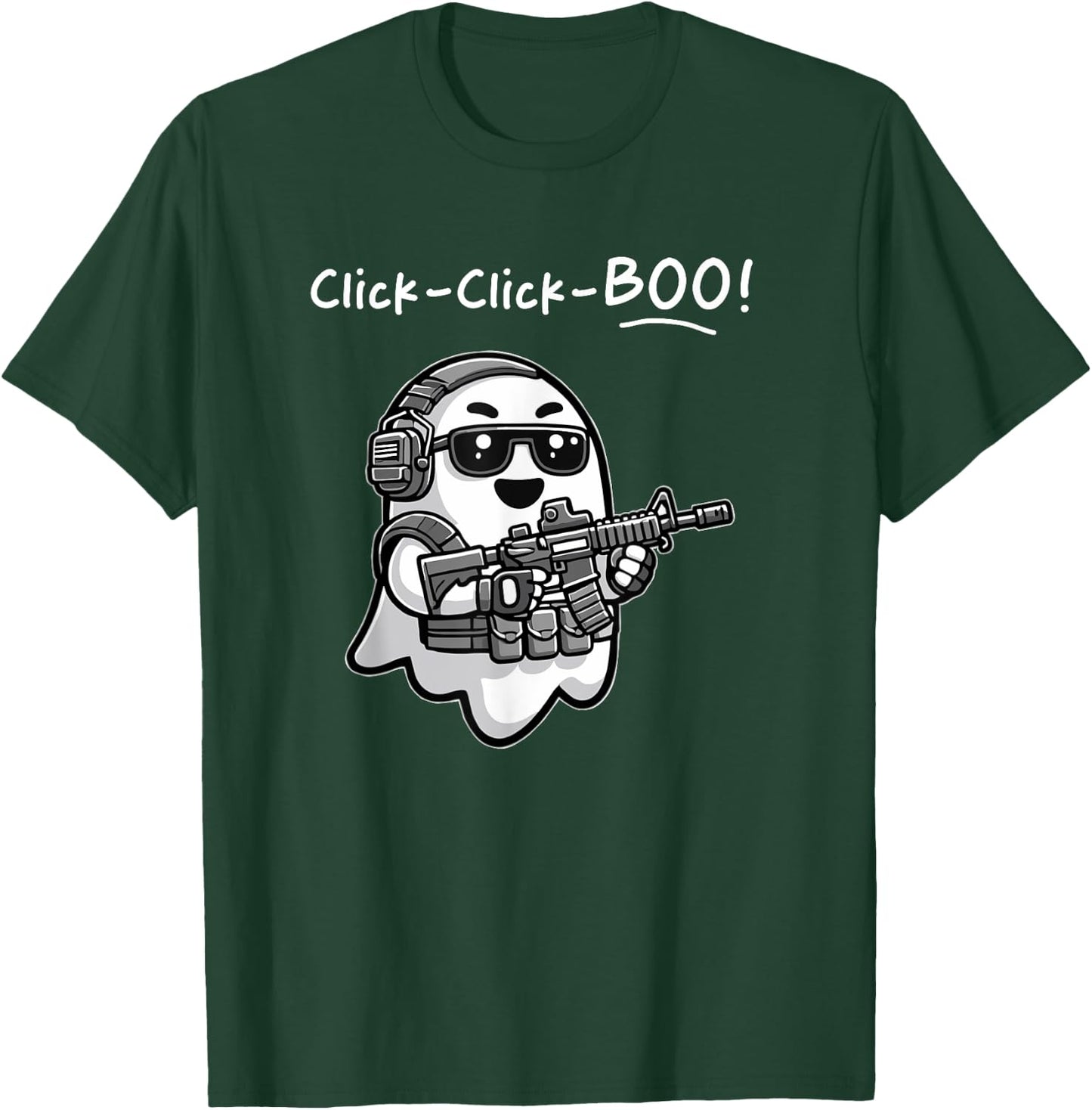 Funny Tactical Ghost Click Click Boo Halloween Veteran Party T-Shirt - T-Shirt | Forest