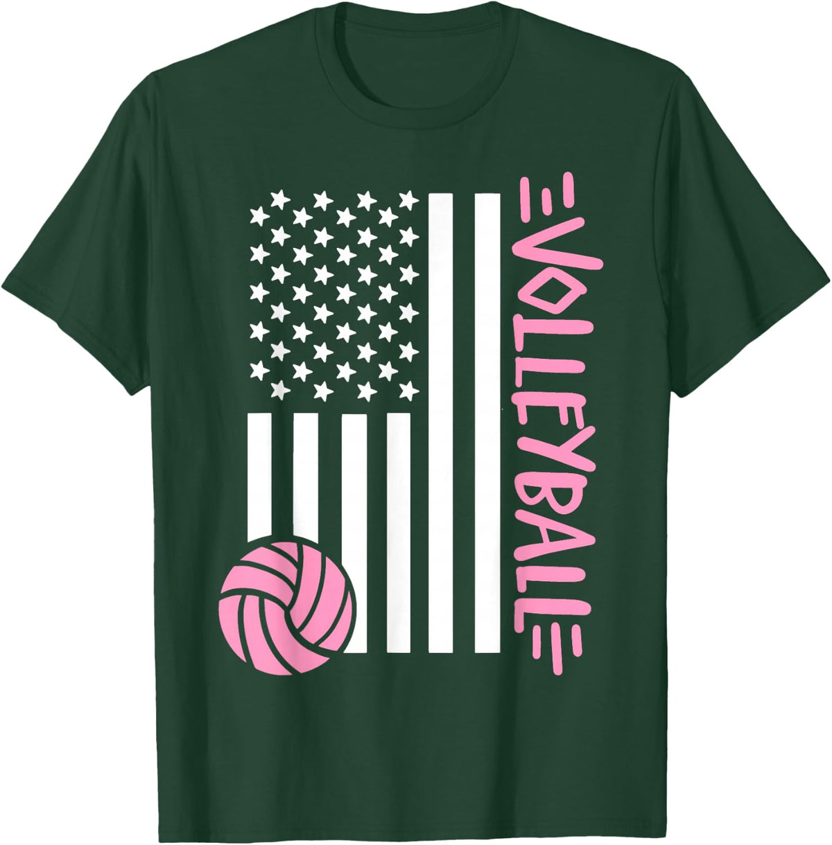 Volleyball US Flag USA T-Shirt - T-Shirt | Forest