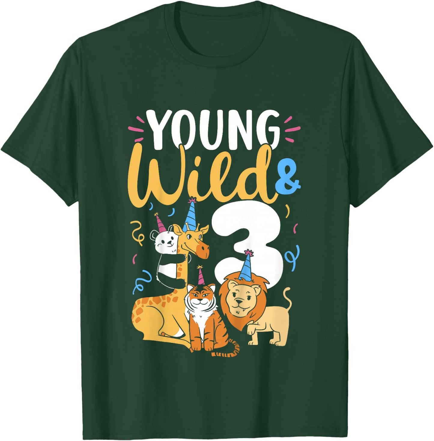 Young Wild And 3 Safari Zoo Animal Jungle 3rd Birthday T-Shirt - T-Shirt | Forest
