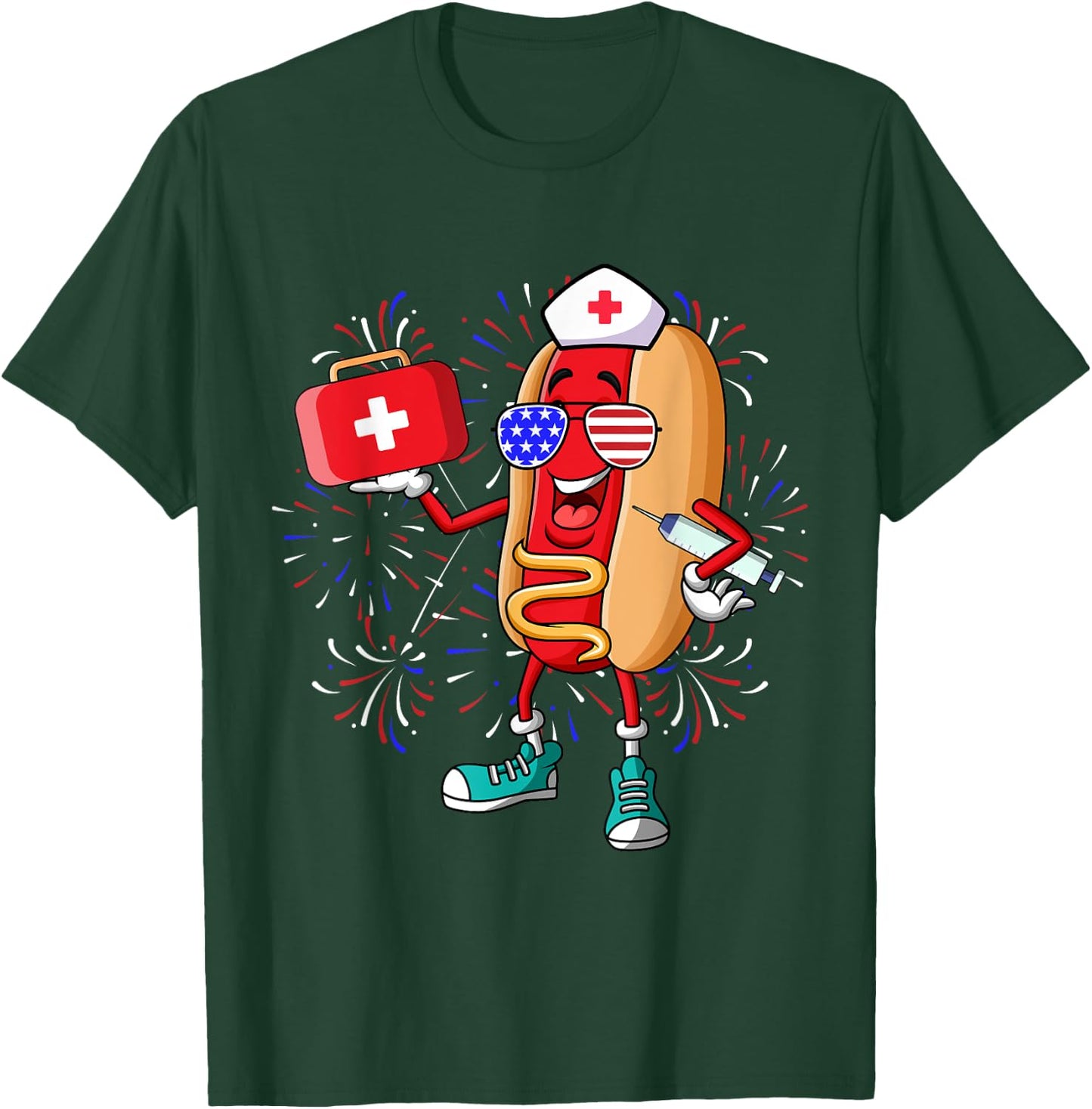 Nurse Anesthetists 4th Of July Funny American Hot Dog T-Shirt - T-Shirt | Forest