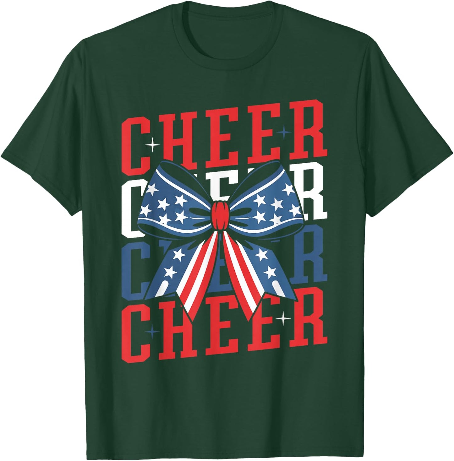 Cheerleader 4th of July Bow Patriotic Cheer USA Bow T-Shirt - T-Shirt | Forest
