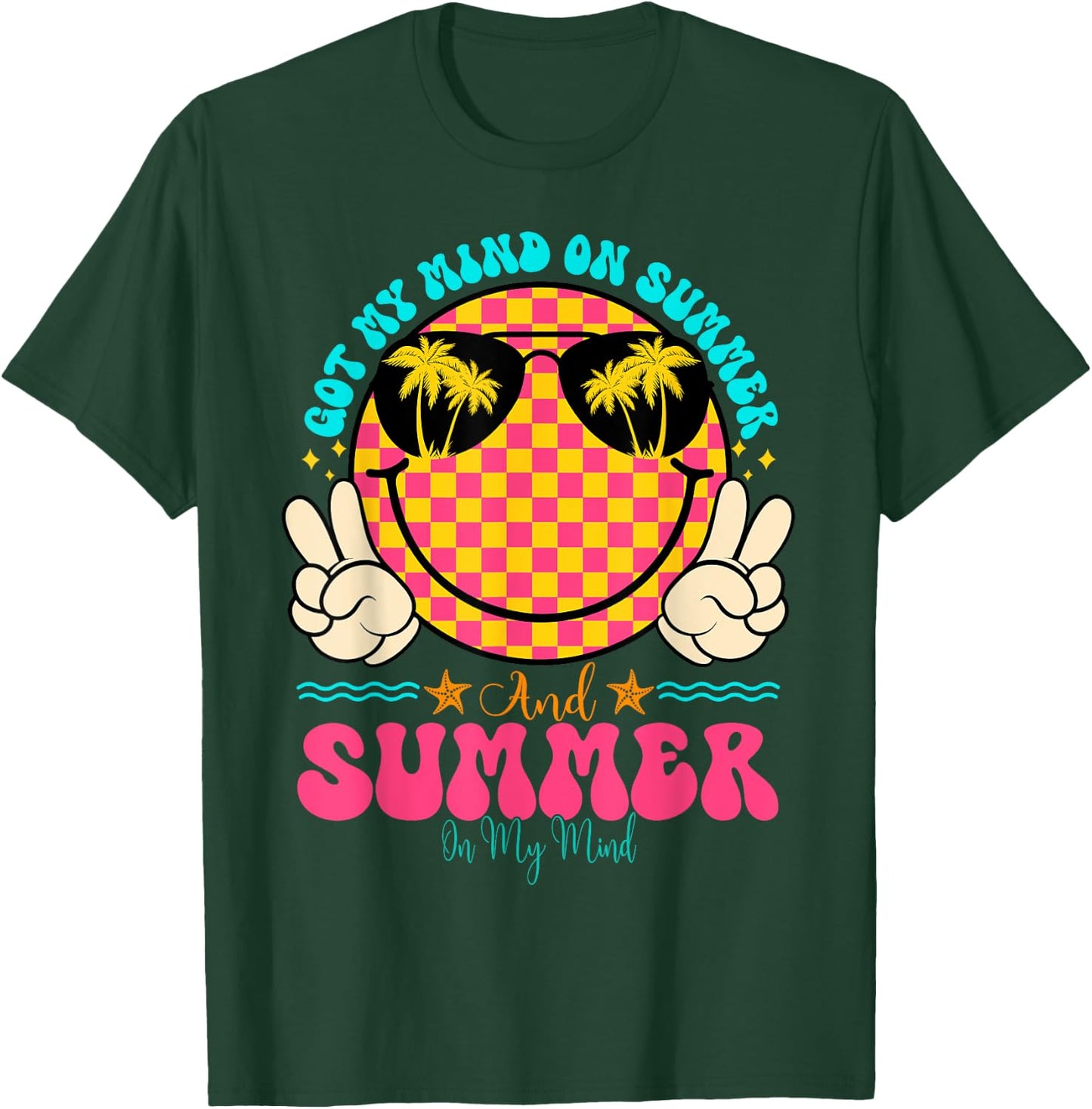 Groovy Happy Face Summer Vibes Got My Mind On Summer Teacher Women T-Shirt - T-Shirt | Forest