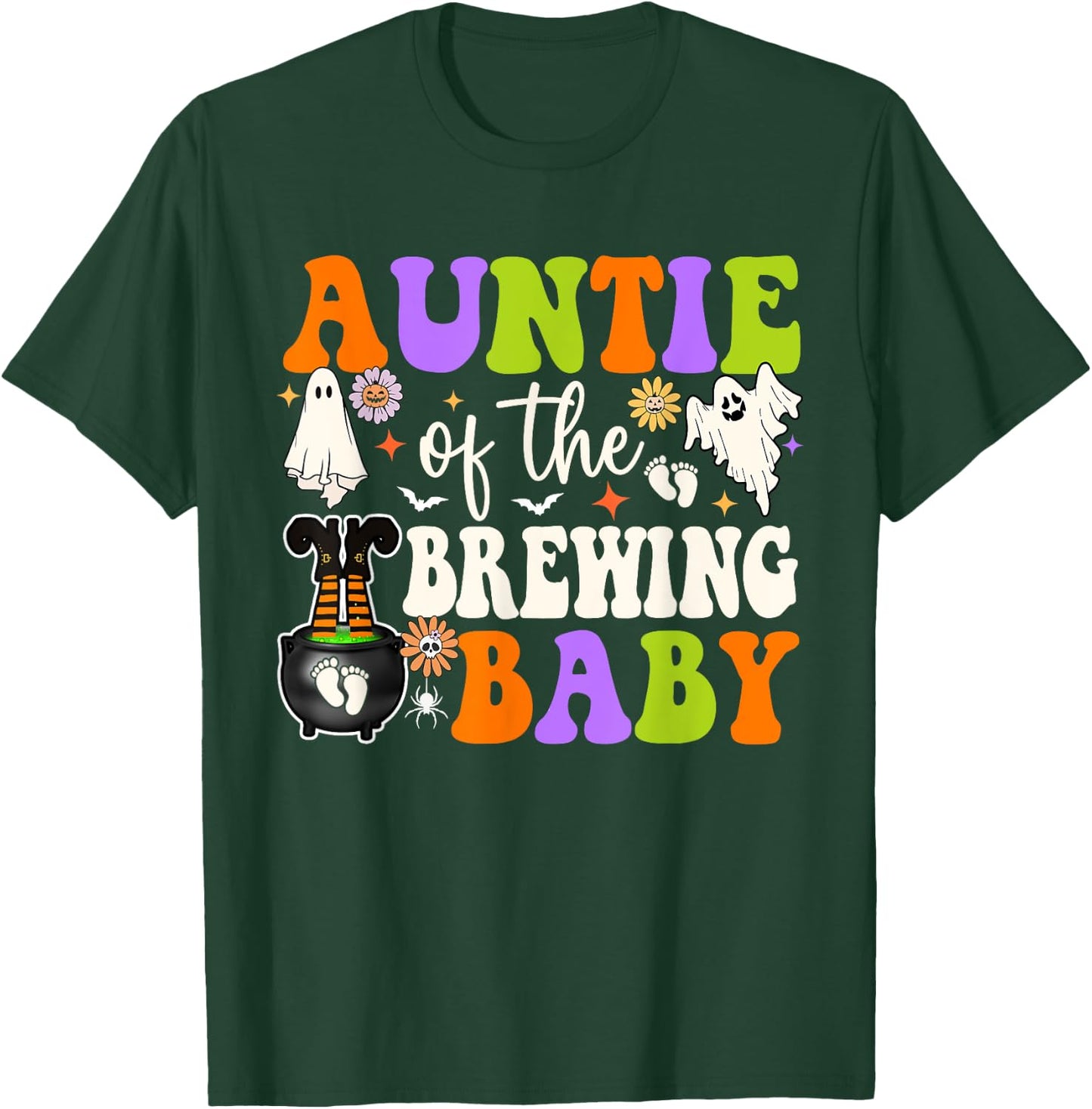 Auntie of Brewing Baby Halloween Theme Baby Shower Spooky T-Shirt - T-Shirt | Forest
