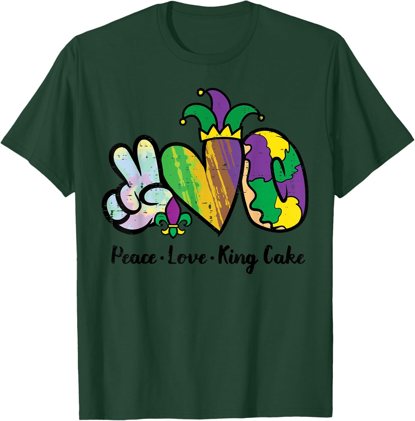 Mardi Gras Peace Love King Cake Funny Food Women Men Kids T-Shirt - T-Shirt | Forest