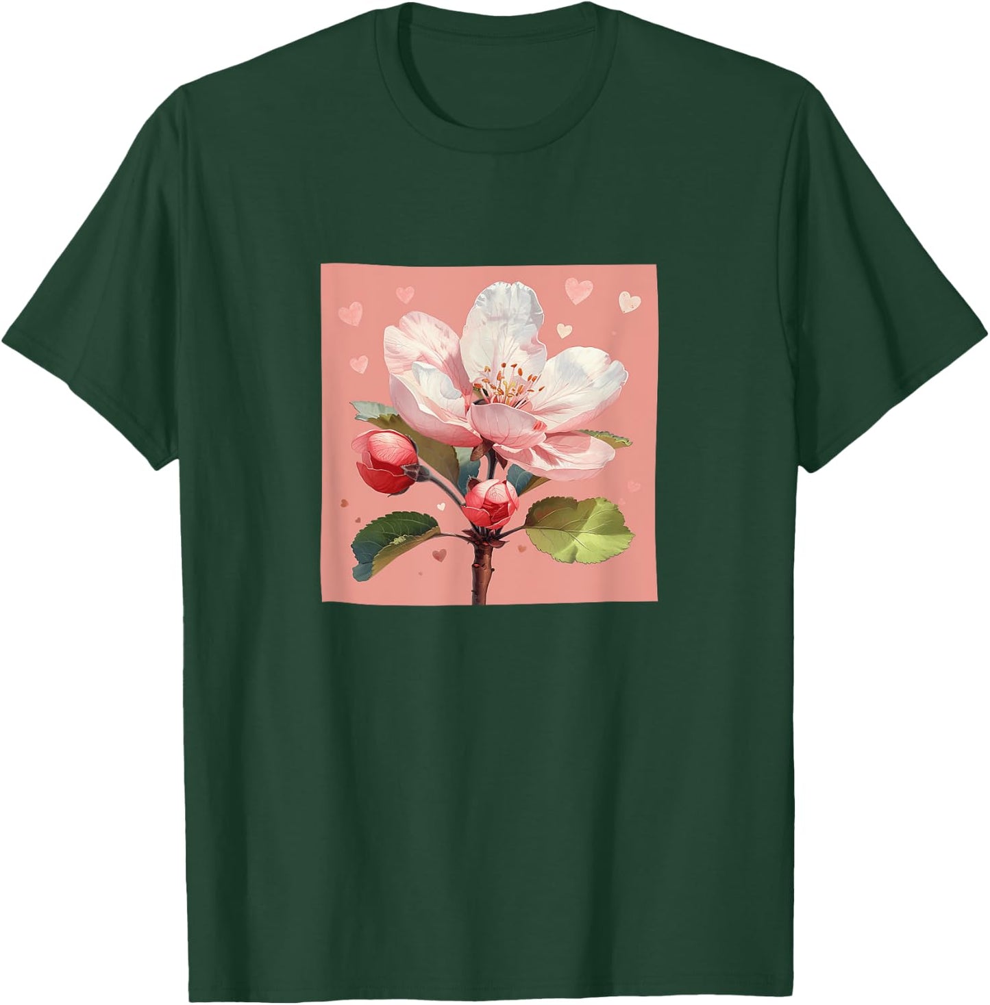 Apple Blossom Flower With Hearts Around Boho Style Graphic T-Shirt - T-Shirt | Forest