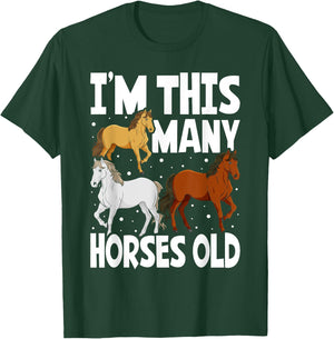 Kids 3 Years Old Girl Horses Old 3rd Birthday Kids T-Shirt - T-Shirt | Forest